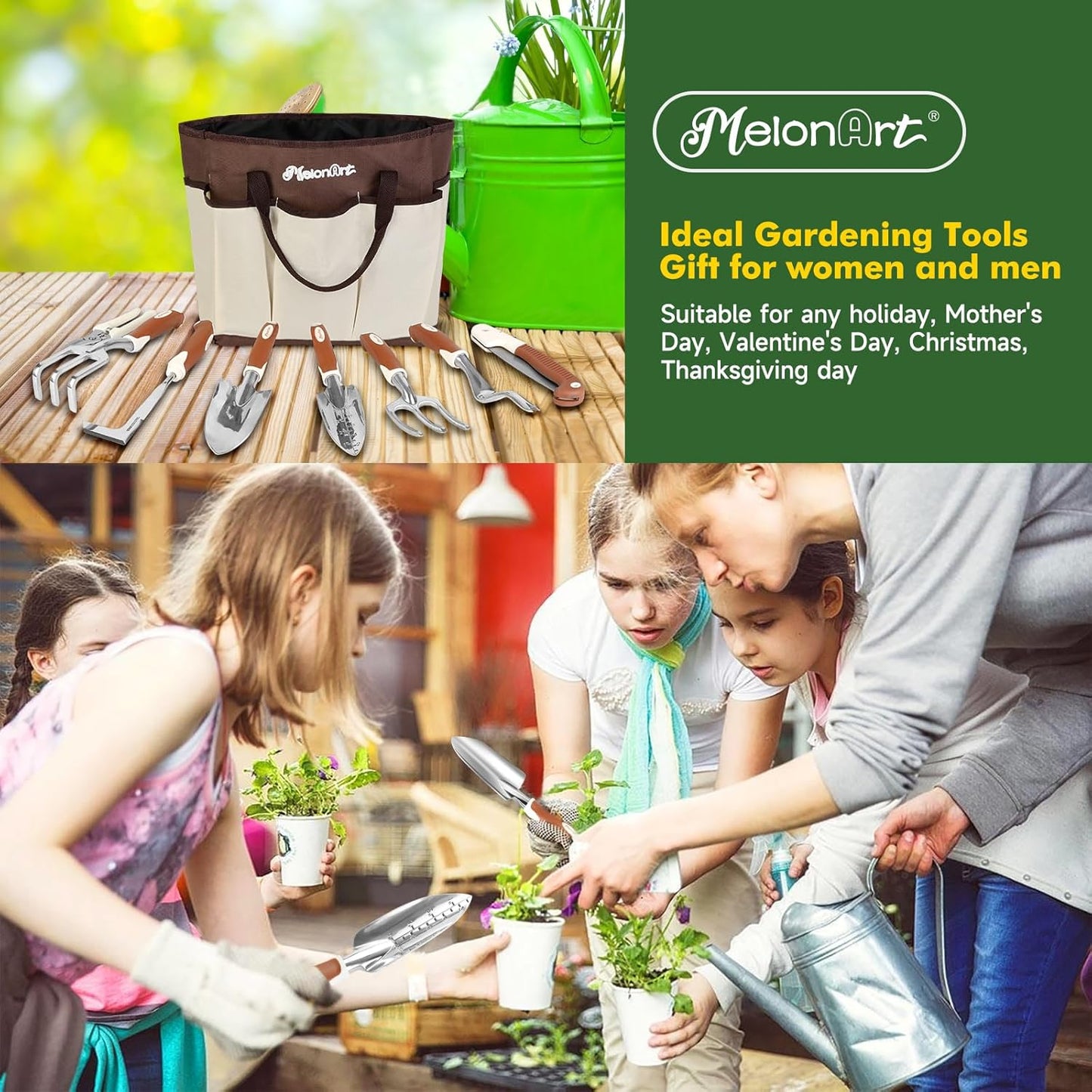 10-Piece Aluminum Garden Tool Set - Ergonomic Handles, Tote Bag & Gloves