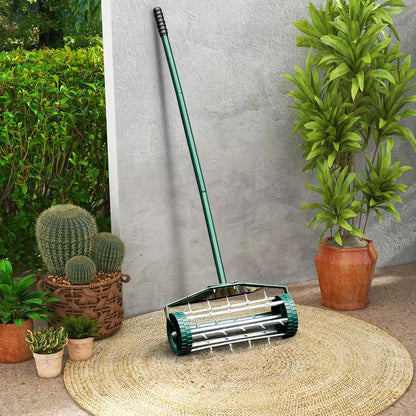 18-inch Heavy-Duty Rolling Spike Lawn Aerator with Splash Guard
