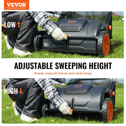 VEVOR 21-Inch Push Lawn Sweeper with Heavy-Duty Steel Construction, Large 3.5 Cu. Ft. Mesh Collection Hopper, Strong Rubber Wheels, and Dual Spinning Brushes