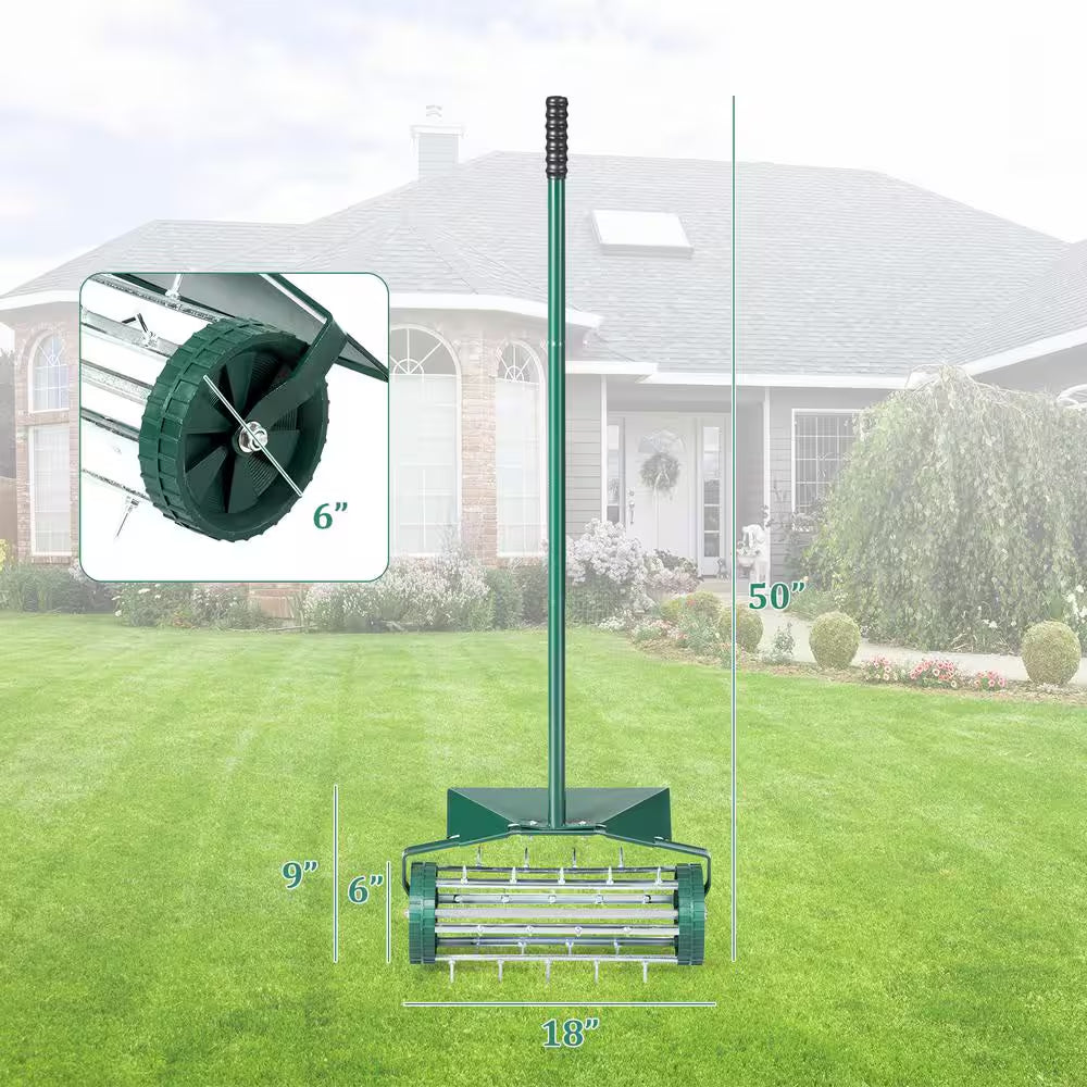 18-inch Heavy-Duty Rolling Spike Lawn Aerator with Splash Guard