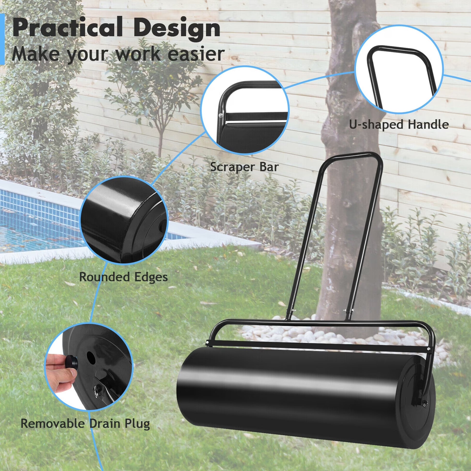 36" Heavy-Duty Steel Lawn & Sod Roller - 17-Gallon Push/Pull