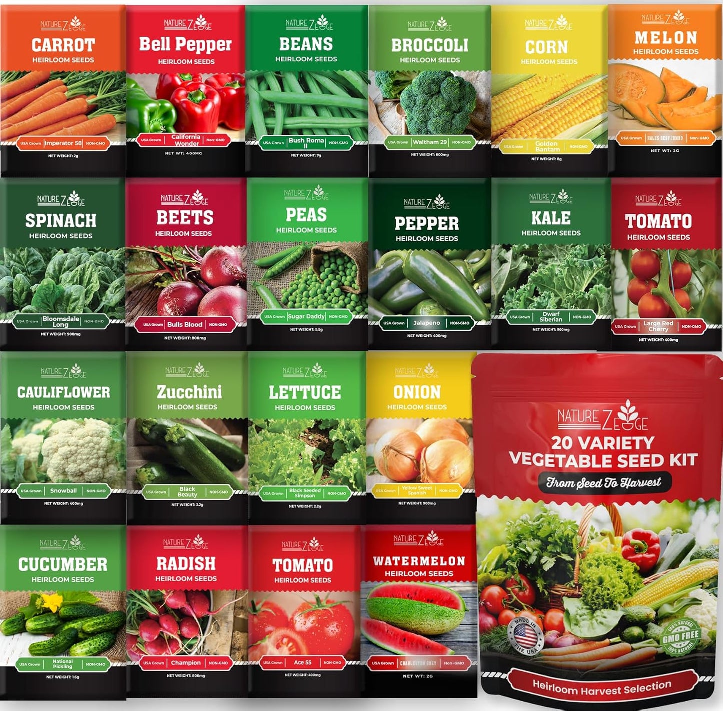 NatureZ Edge 20 Heirloom Vegetable Seeds for Outdoor Gardens