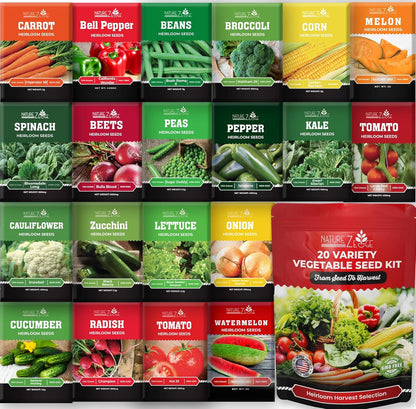 NatureZ Edge 20 Heirloom Vegetable Seeds for Outdoor Gardens