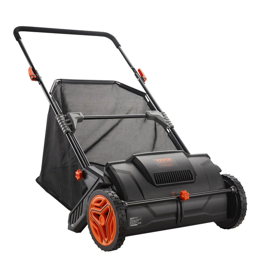 VEVOR 21-Inch Push Lawn Sweeper with Heavy-Duty Steel Construction, Large 3.5 Cu. Ft. Mesh Collection Hopper, Strong Rubber Wheels, and Dual Spinning Brushes