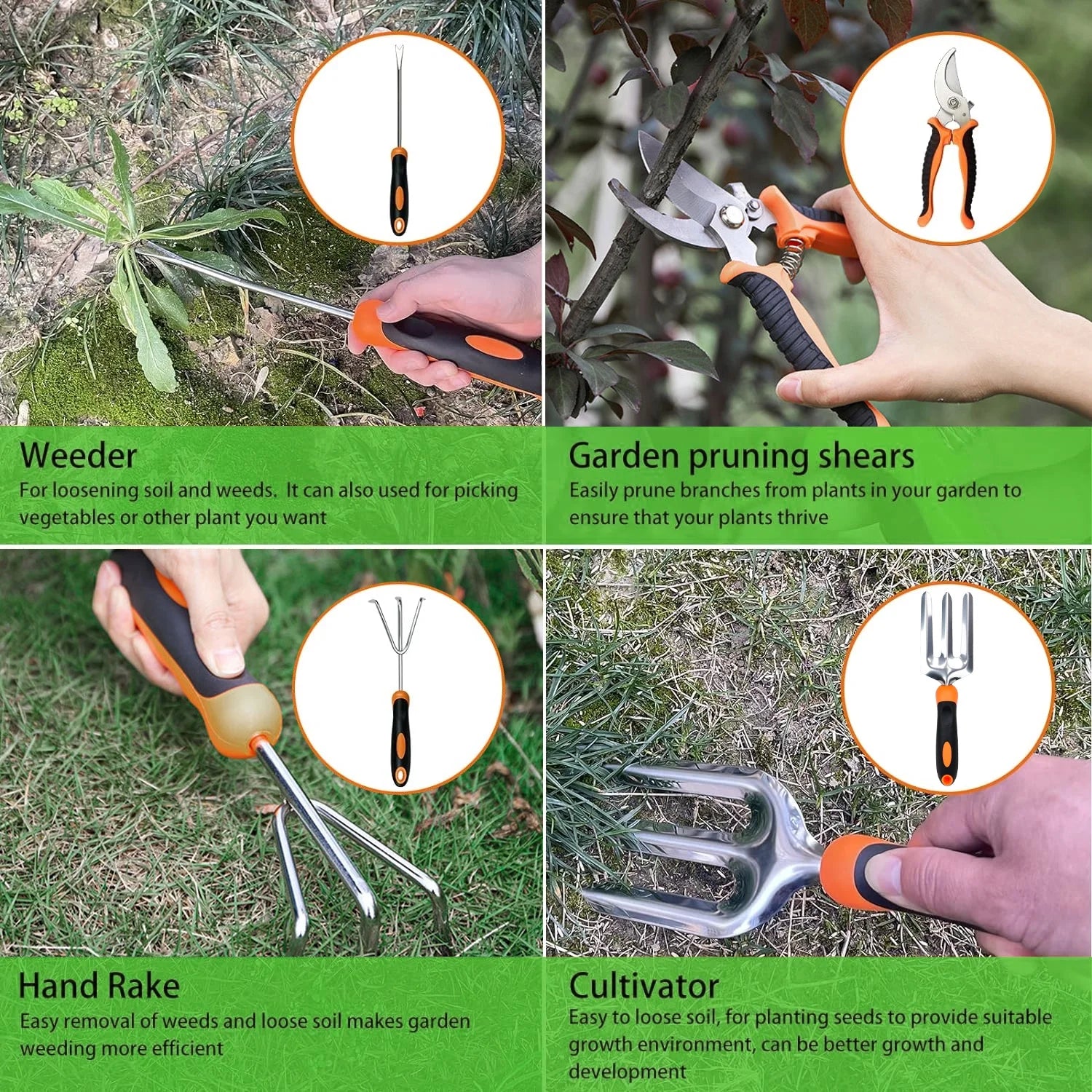 10-Pc Garden Tool Set: Stainless Tools, Folding Stool & Carry Tote