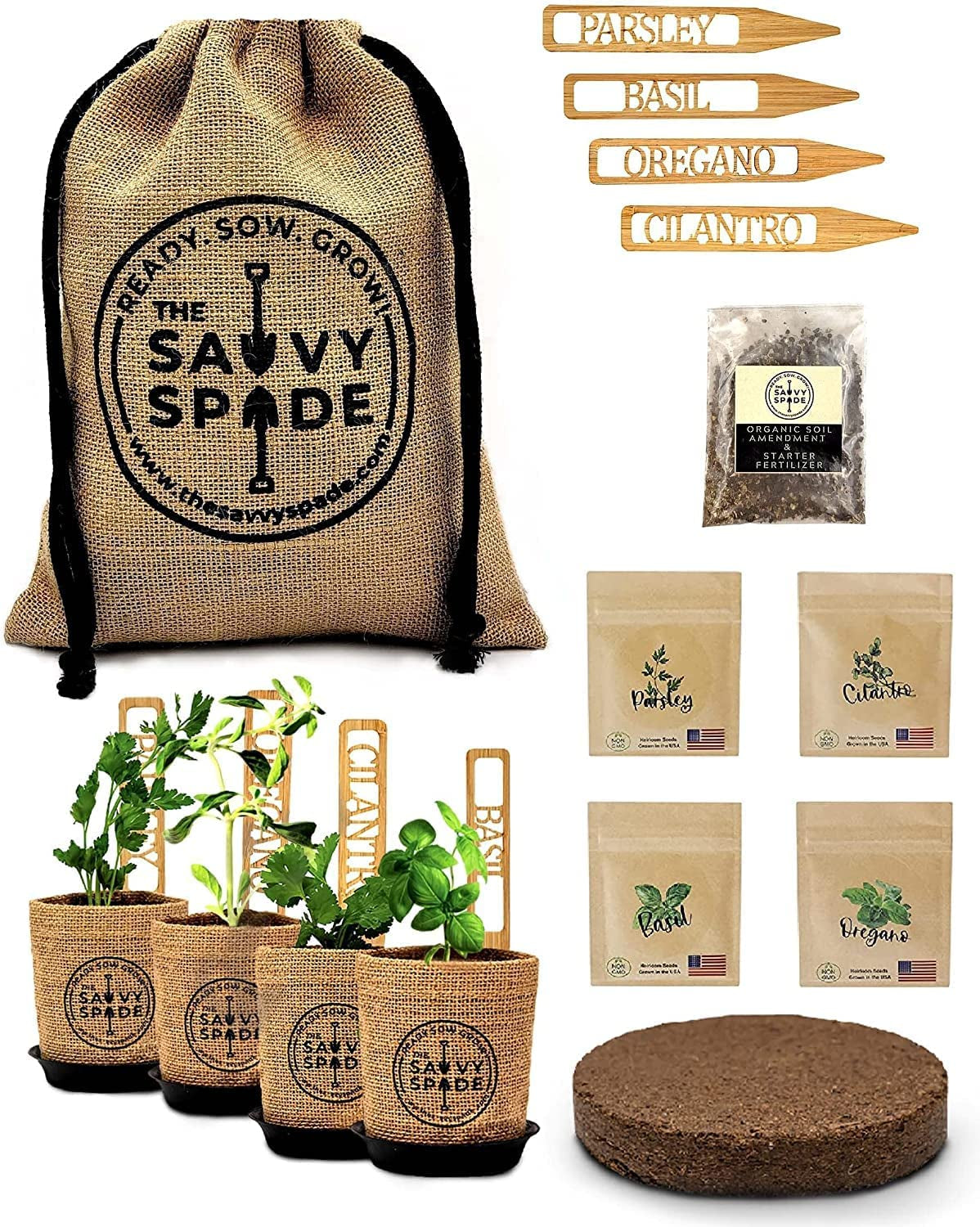 Indoor Herb Garden Starter Kit - Non-GMO Basil, Cilantro, Parsley, Oregano
