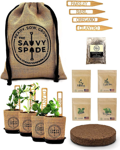 Indoor Herb Garden Starter Kit - Non-GMO Basil, Cilantro, Parsley, Oregano