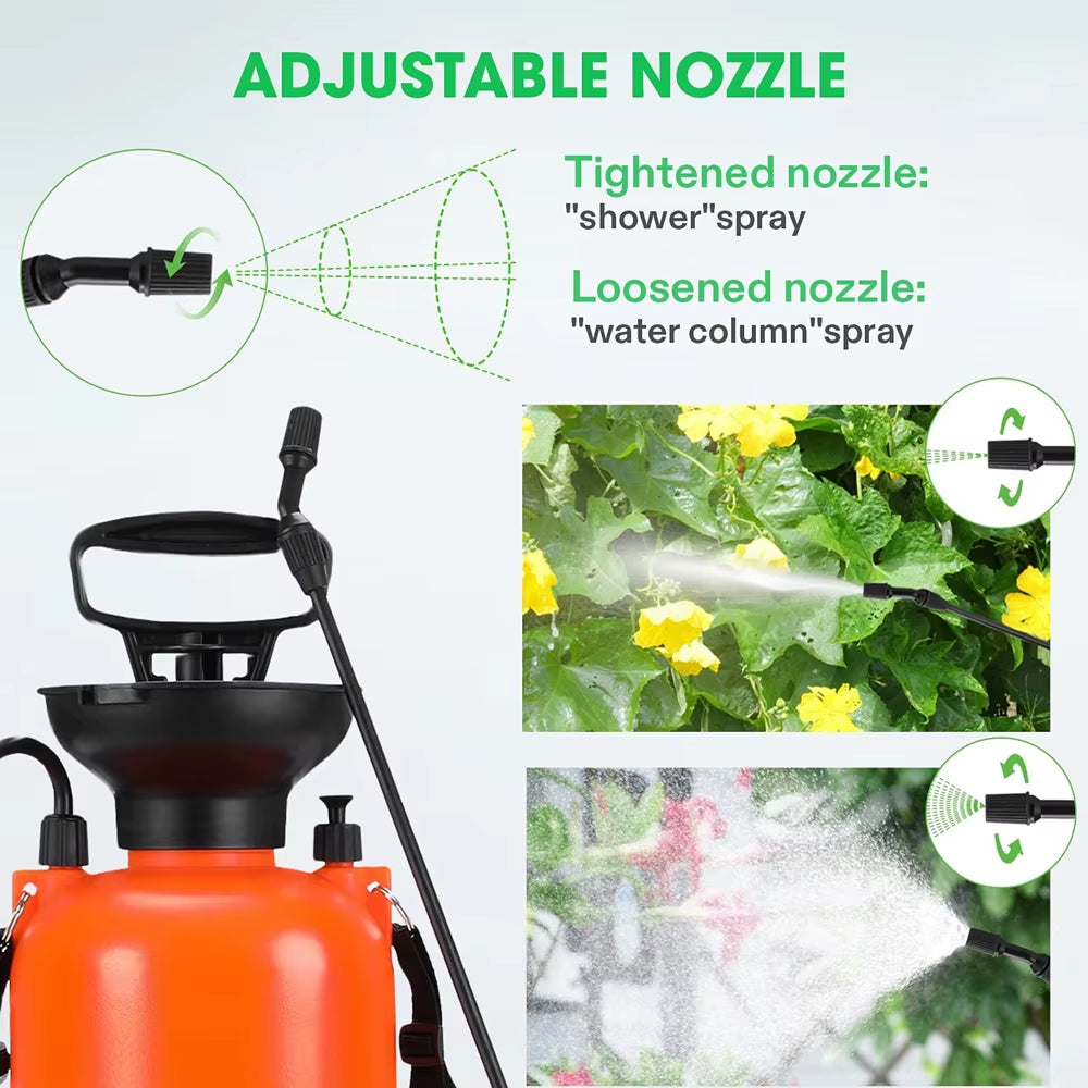 5L Portable Pressure Knapsack Sprayer with Adjustable Nozzle for Home and Garden Irrigation and Cleaning
