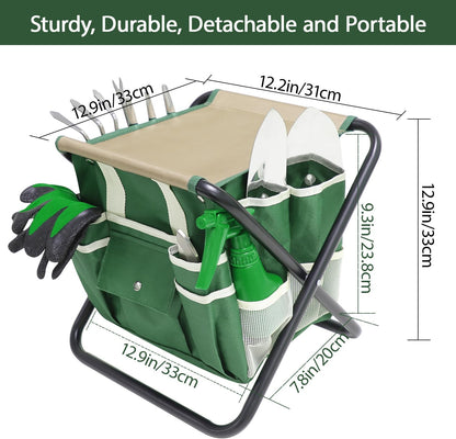 Stainless Steel 10-Pc Garden Tool Set with Folding Stool & Tote Bag