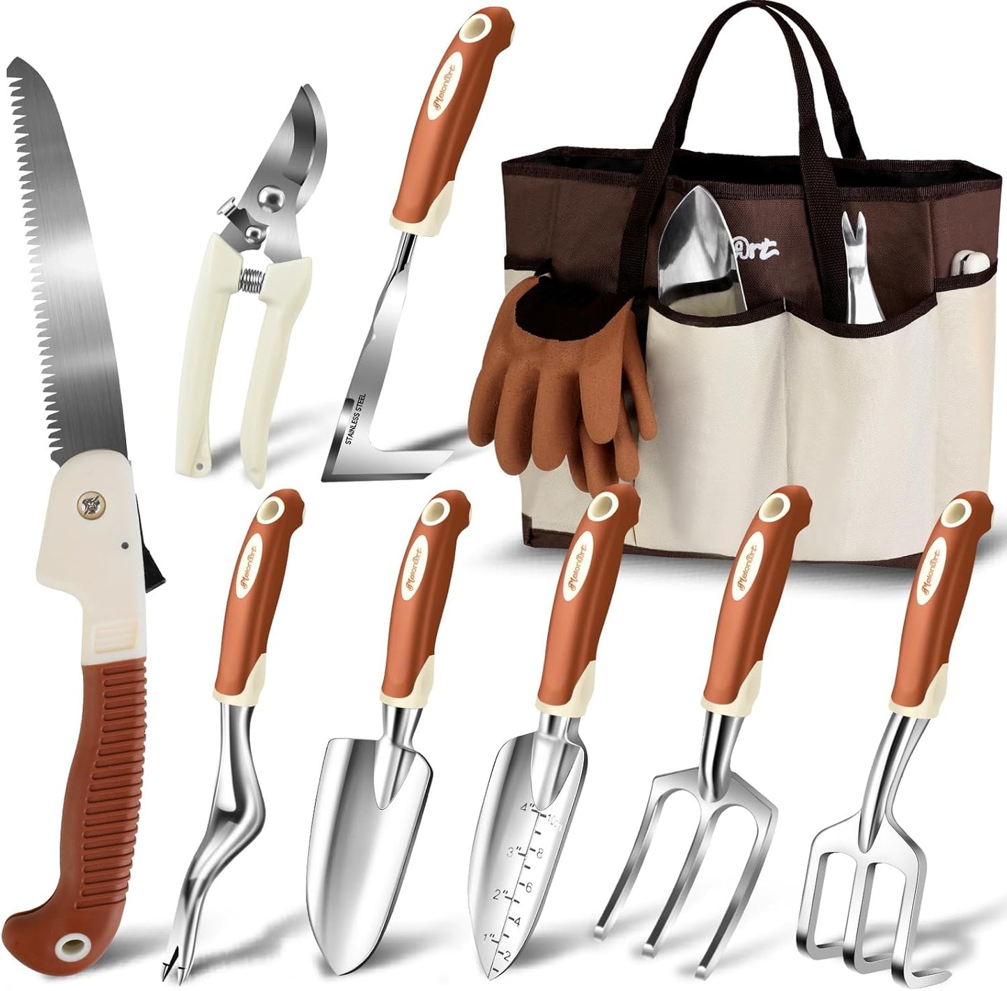 10-Piece Aluminum Garden Tool Set - Ergonomic Handles, Tote Bag & Gloves