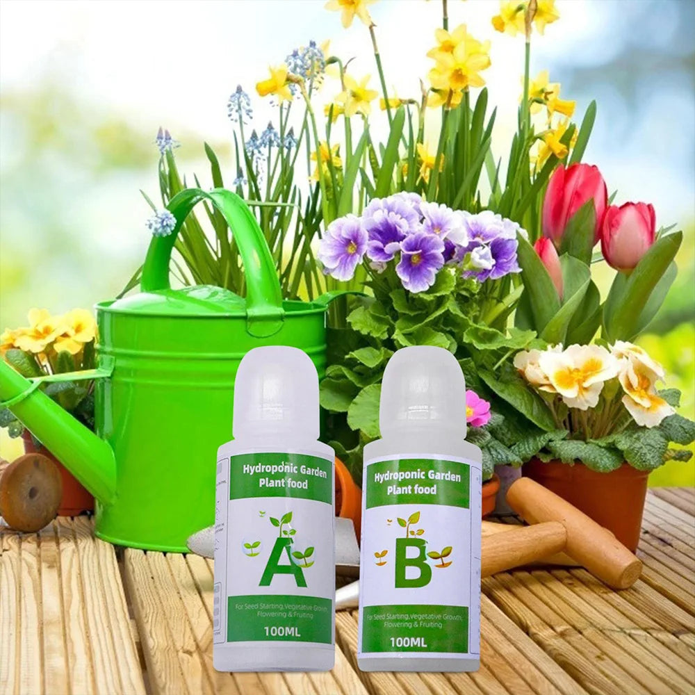 AB Two-Part Hydroponic Nutrient System for Optimal Growth of Flowers, Vegetables, and Grass