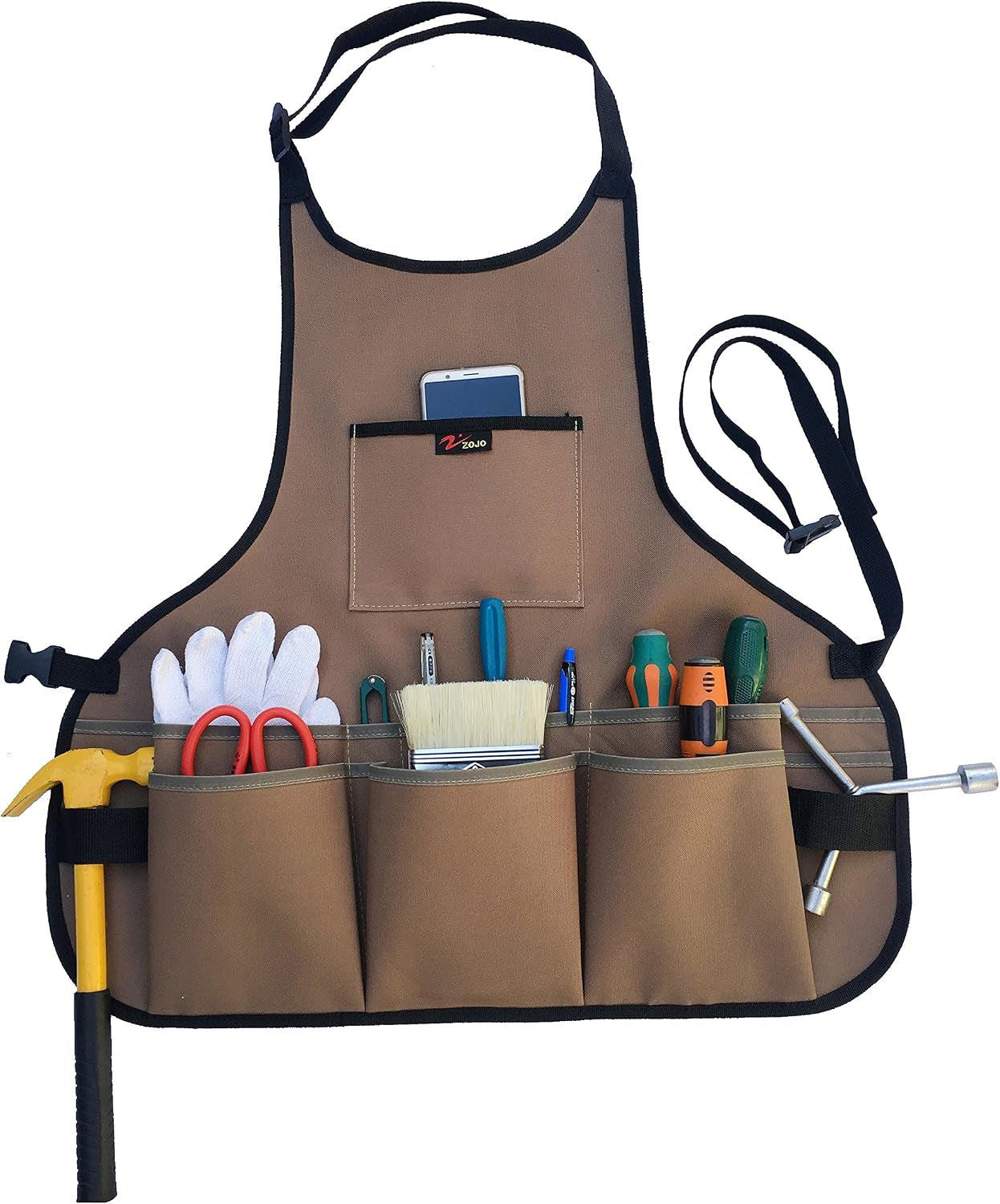 Waterproof Work Apron - Durable Oxford, 10 Tool Pockets, Coffee Brown