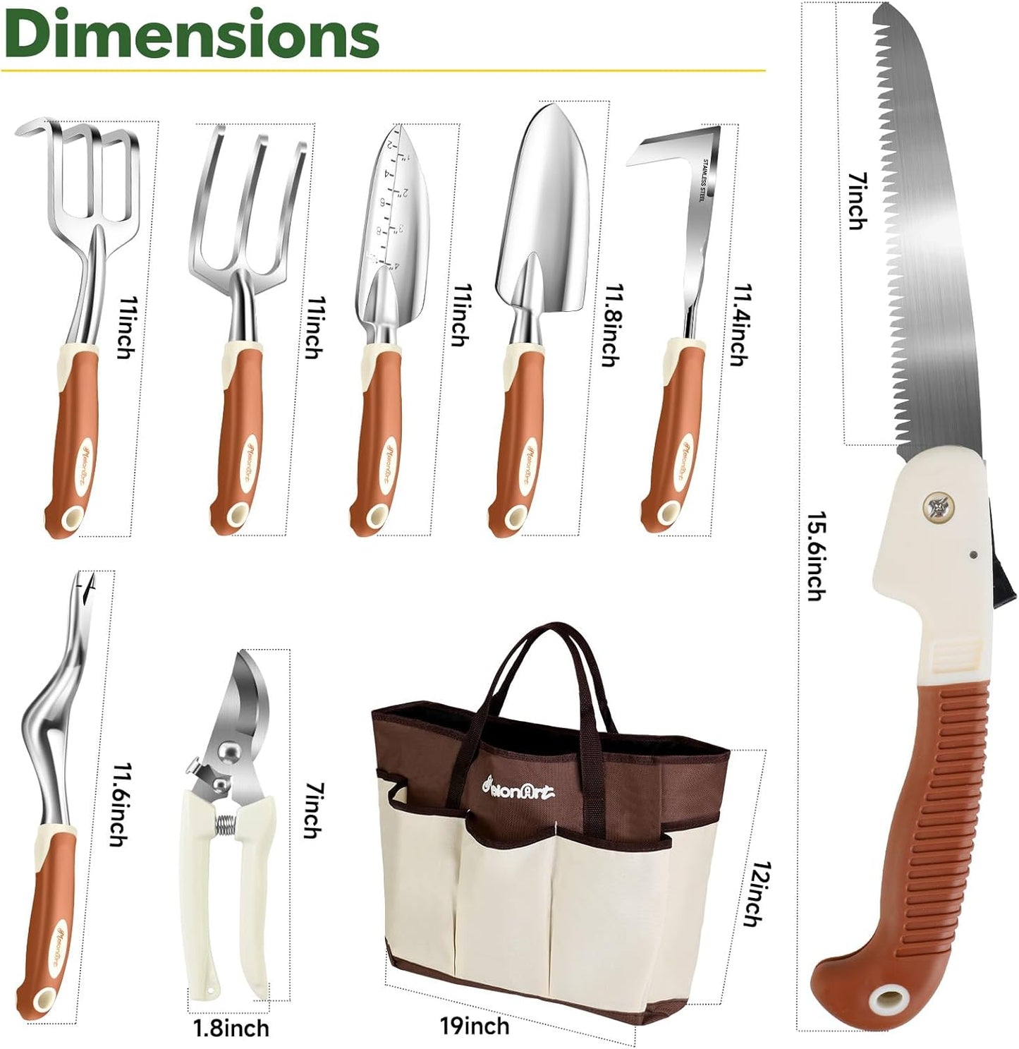 10-Piece Aluminum Garden Tool Set - Ergonomic Handles, Tote Bag & Gloves