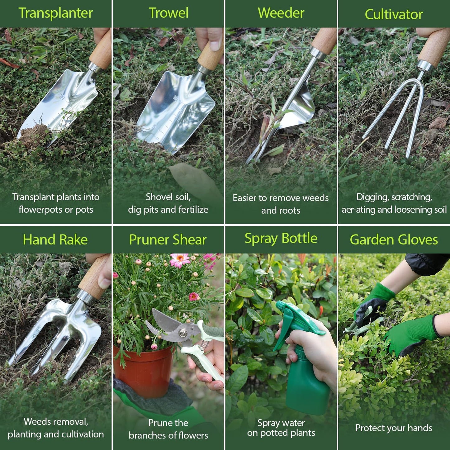 Stainless Steel 10-Pc Garden Tool Set with Folding Stool & Tote Bag