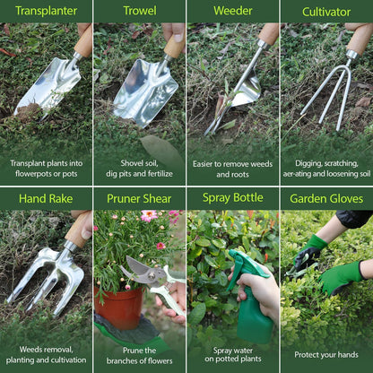 Stainless Steel 10-Pc Garden Tool Set with Folding Stool & Tote Bag