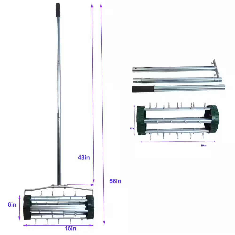 16-Inch Garden Spike Rolling Lawn Aerator with Extended Steel Handle (3-Piece Set)