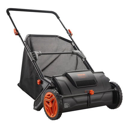 VEVOR 21-Inch Push Lawn Sweeper with Heavy-Duty Steel Construction, Large 3.5 Cu. Ft. Mesh Collection Hopper, Strong Rubber Wheels, and Dual Spinning Brushes