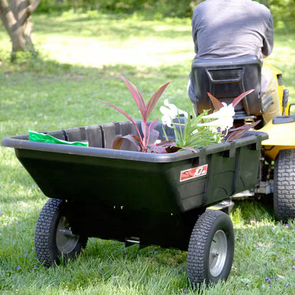 650 lbs. 10 Cu. Ft. Tow-Behind Lawn Mower Trailer Dump Cart with Compression-Molded Poly Bed for Lawn Tractors and Zero-Turn Mowers