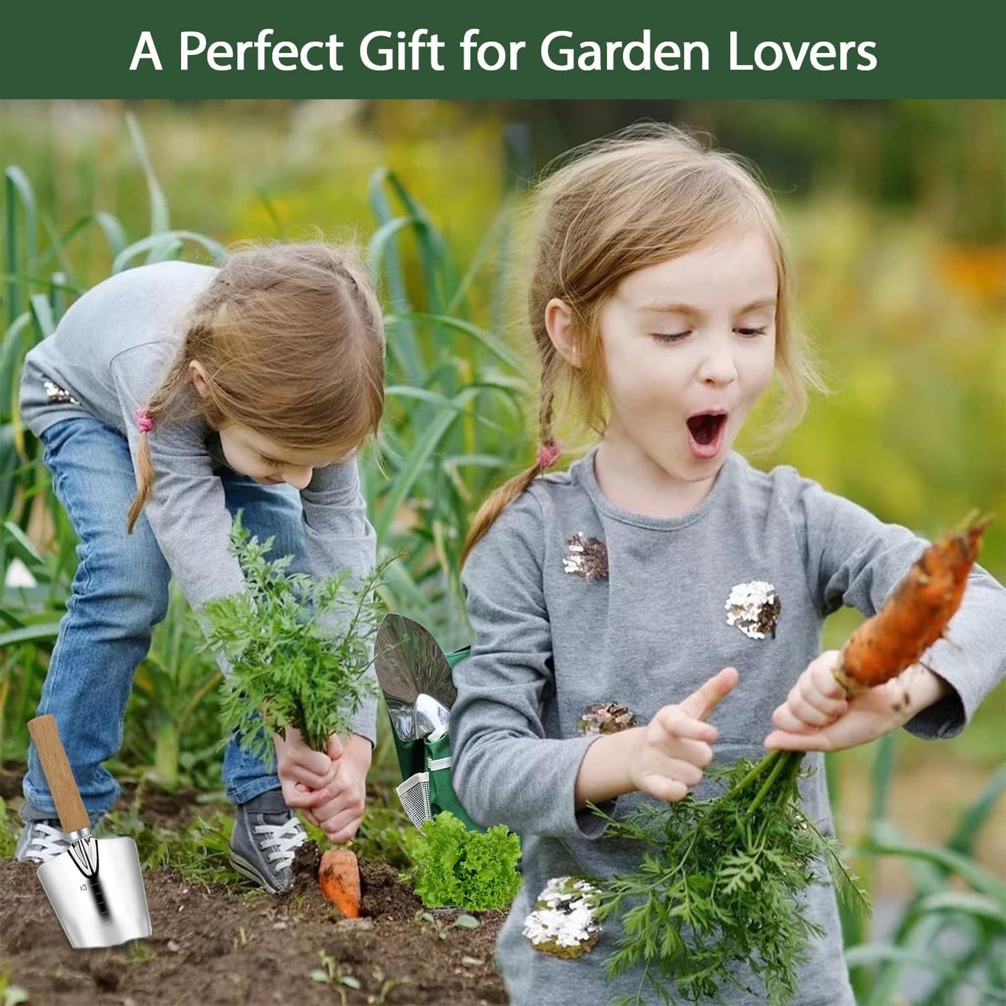 Stainless Steel 10-Pc Garden Tool Set with Folding Stool & Tote Bag