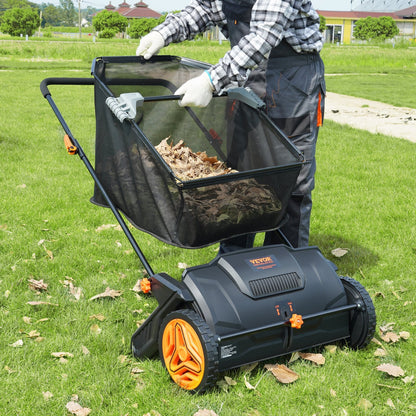VEVOR 21-Inch Push Lawn Sweeper with Heavy-Duty Steel Construction, Large 3.5 Cu. Ft. Mesh Collection Hopper, Strong Rubber Wheels, and Dual Spinning Brushes