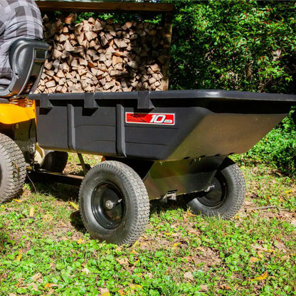 650 lbs. 10 Cu. Ft. Tow-Behind Lawn Mower Trailer Dump Cart with Compression-Molded Poly Bed for Lawn Tractors and Zero-Turn Mowers