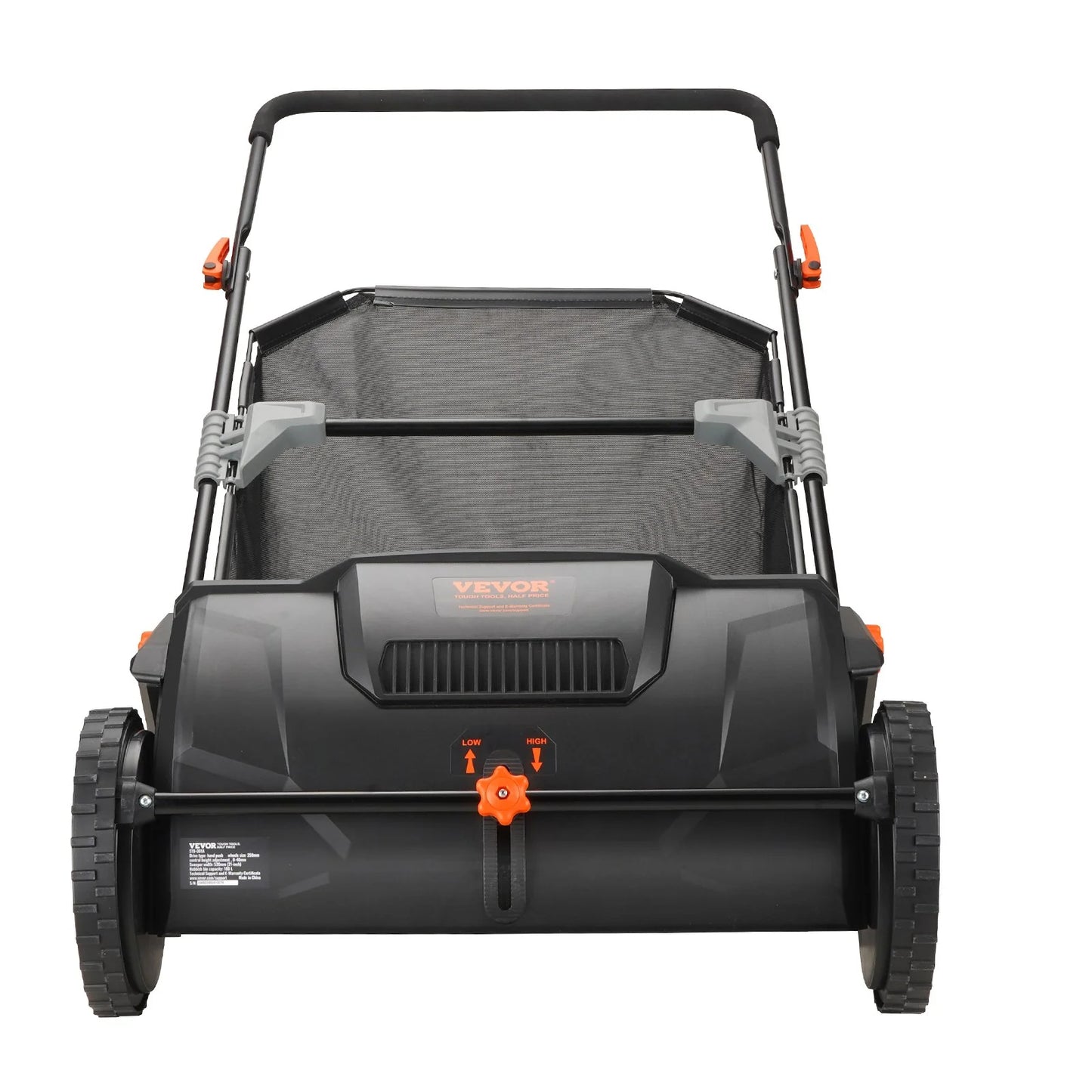 VEVOR 21-Inch Push Lawn Sweeper with Heavy-Duty Steel Construction, Large 3.5 Cu. Ft. Mesh Collection Hopper, Strong Rubber Wheels, and Dual Spinning Brushes