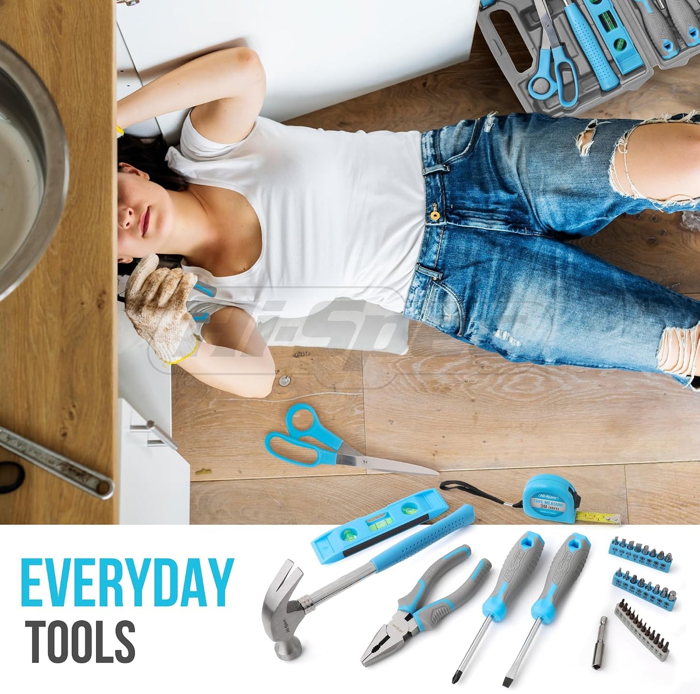 Blue Compact Household Tool Kit for Home, Office, Dorm DIY