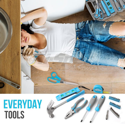 Blue Compact Household Tool Kit for Home, Office, Dorm DIY