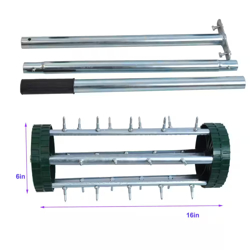 16-Inch Garden Spike Rolling Lawn Aerator with Extended Steel Handle (3-Piece Set)