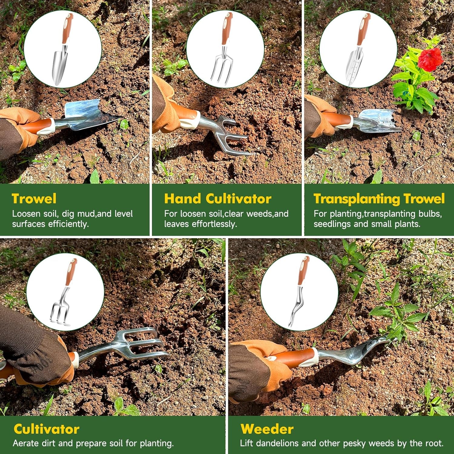 10-Piece Aluminum Garden Tool Set - Ergonomic Handles, Tote Bag & Gloves