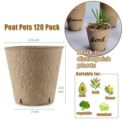 120-Pack 3.15" Biodegradable Peat Pots for Seed Starting & Root Growth