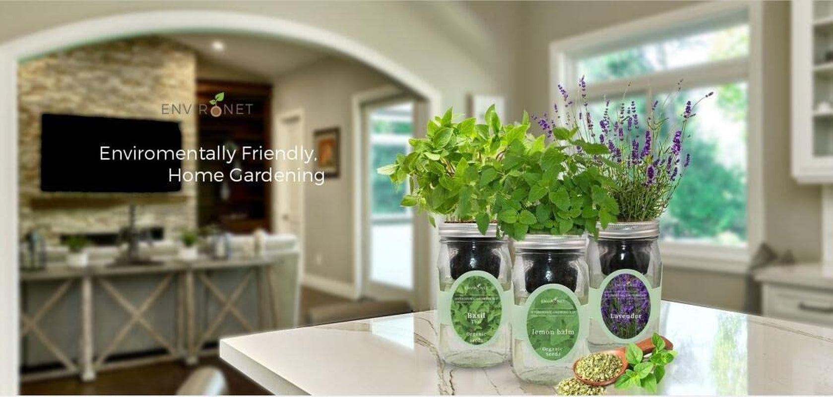 Indoor Hydroponic Herb Garden Kit - Self-Watering Mason Jars with Mint, Cilantro, Thyme