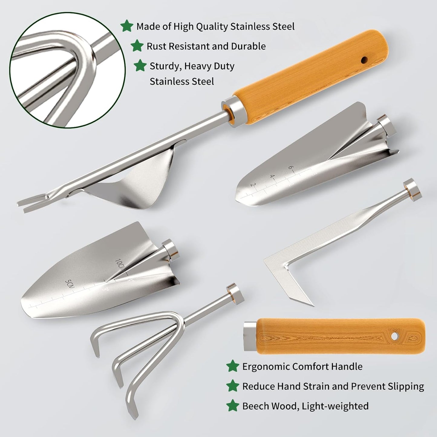20-Pc Stainless Steel Ergonomic Garden Tool Set with Organizer Tote