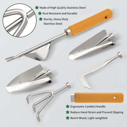 20-Pc Stainless Steel Ergonomic Garden Tool Set with Organizer Tote