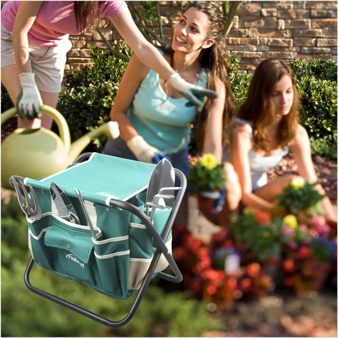 Heavy-Duty Garden Tool Set: Folding Stool, Tote Bag & 5 SS Tools