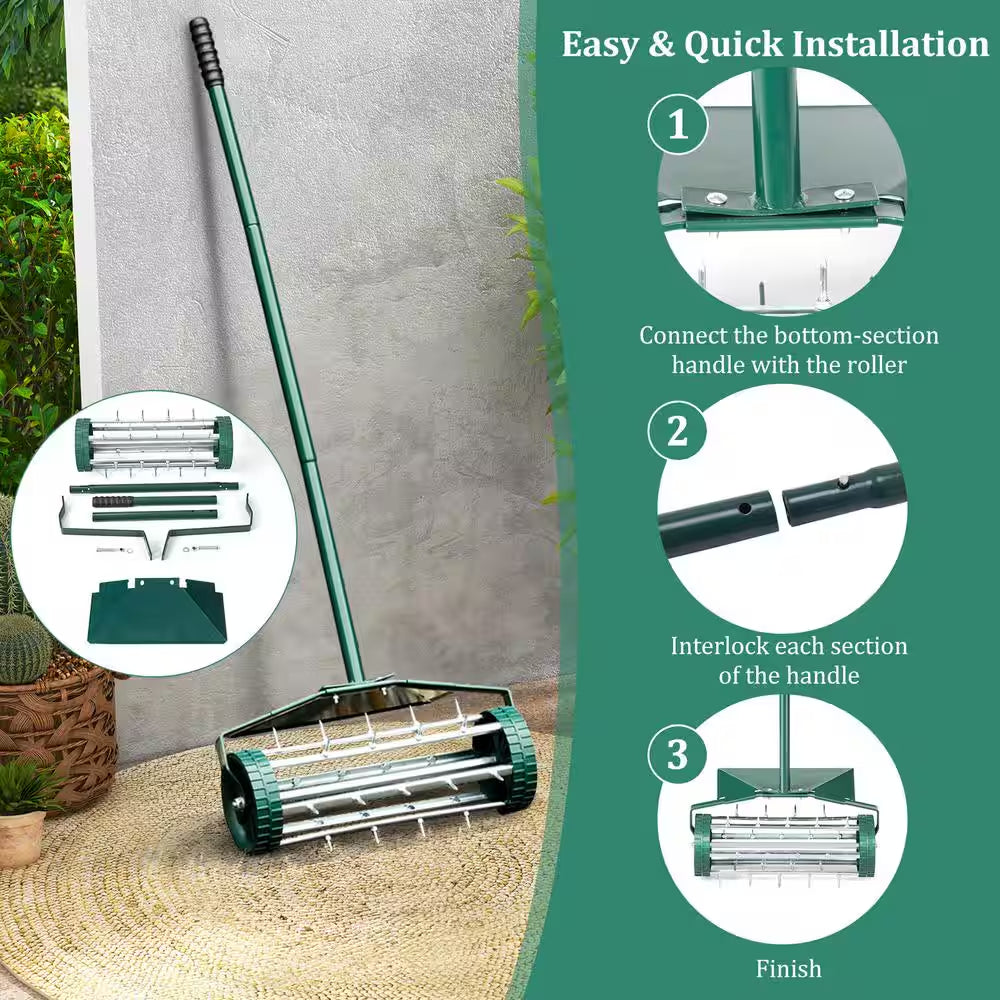 18-inch Heavy-Duty Rolling Spike Lawn Aerator with Splash Guard