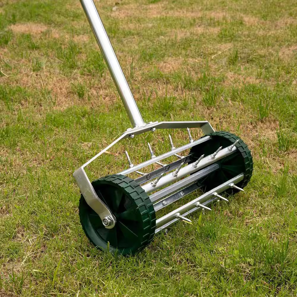 16-Inch Garden Spike Rolling Lawn Aerator with Extended Steel Handle (3-Piece Set)