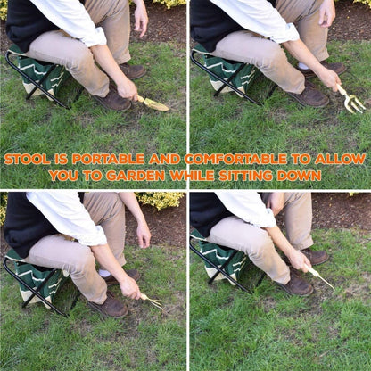Heavy-Duty Garden Tool Set: Folding Stool, Tote Bag & 5 SS Tools