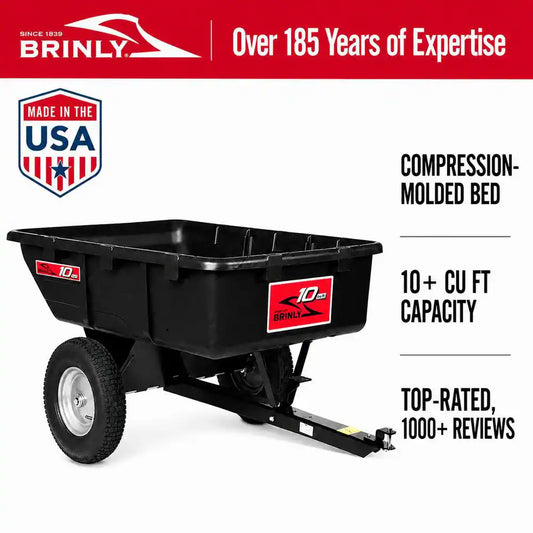 650 lbs. 10 Cu. Ft. Tow-Behind Lawn Mower Trailer Dump Cart with Compression-Molded Poly Bed for Lawn Tractors and Zero-Turn Mowers