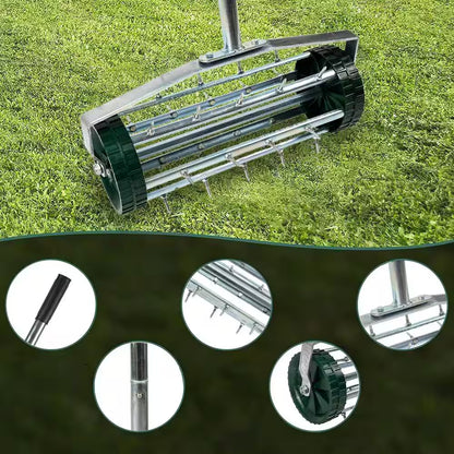 16-Inch Garden Spike Rolling Lawn Aerator with Extended Steel Handle (3-Piece Set)