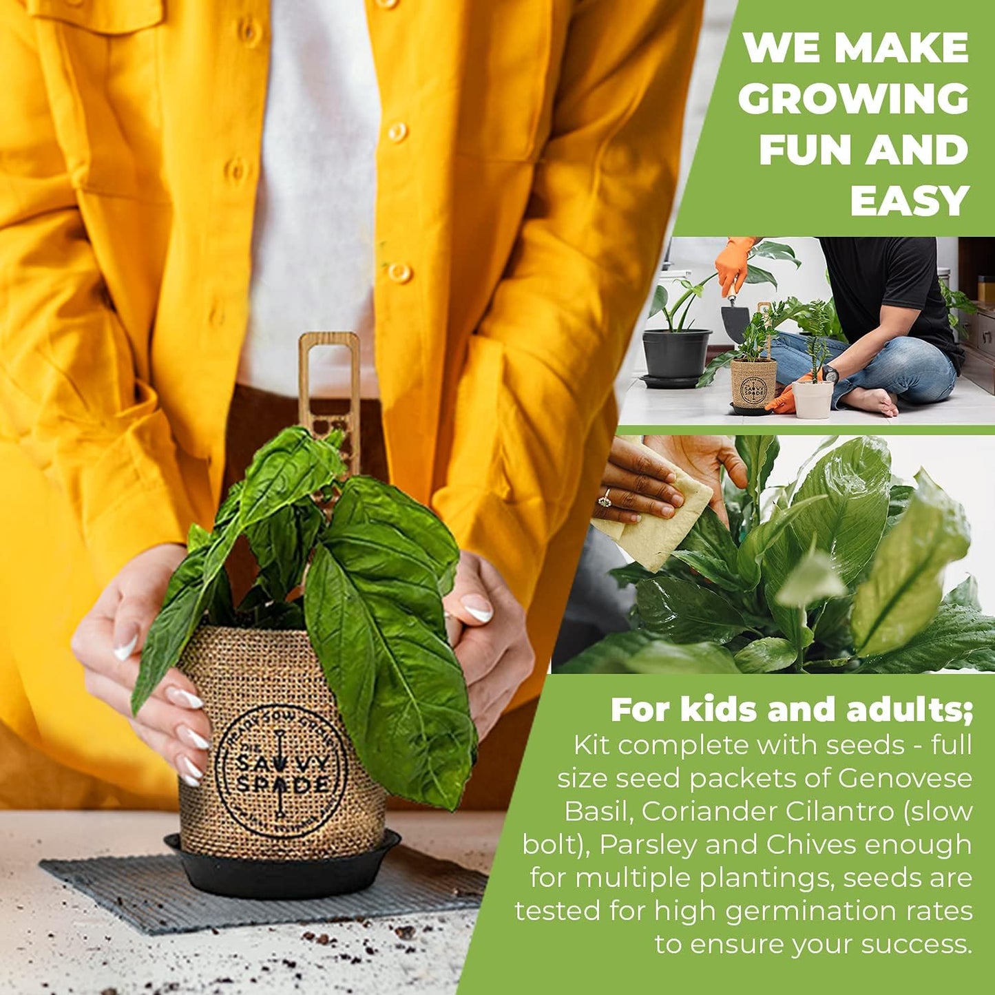 Indoor Herb Garden Starter Kit - Non-GMO Basil, Cilantro, Parsley, Oregano
