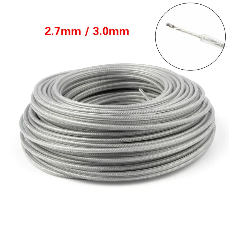 Steel Wire Trimmer Cord for Lawn Mowers and Brushcutters - 3mm/2.7mm Gray Garden Tool Accessory