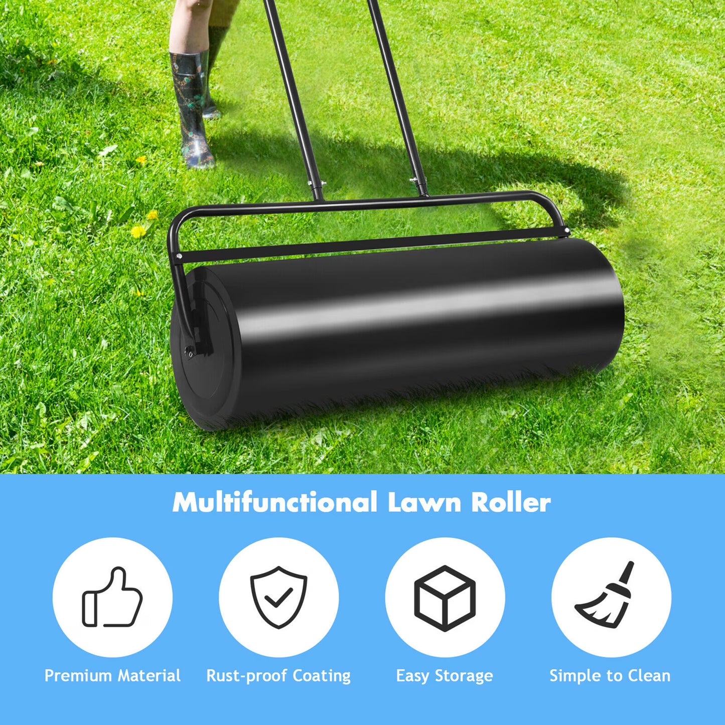 36" Heavy-Duty Steel Lawn & Sod Roller - 17-Gallon Push/Pull