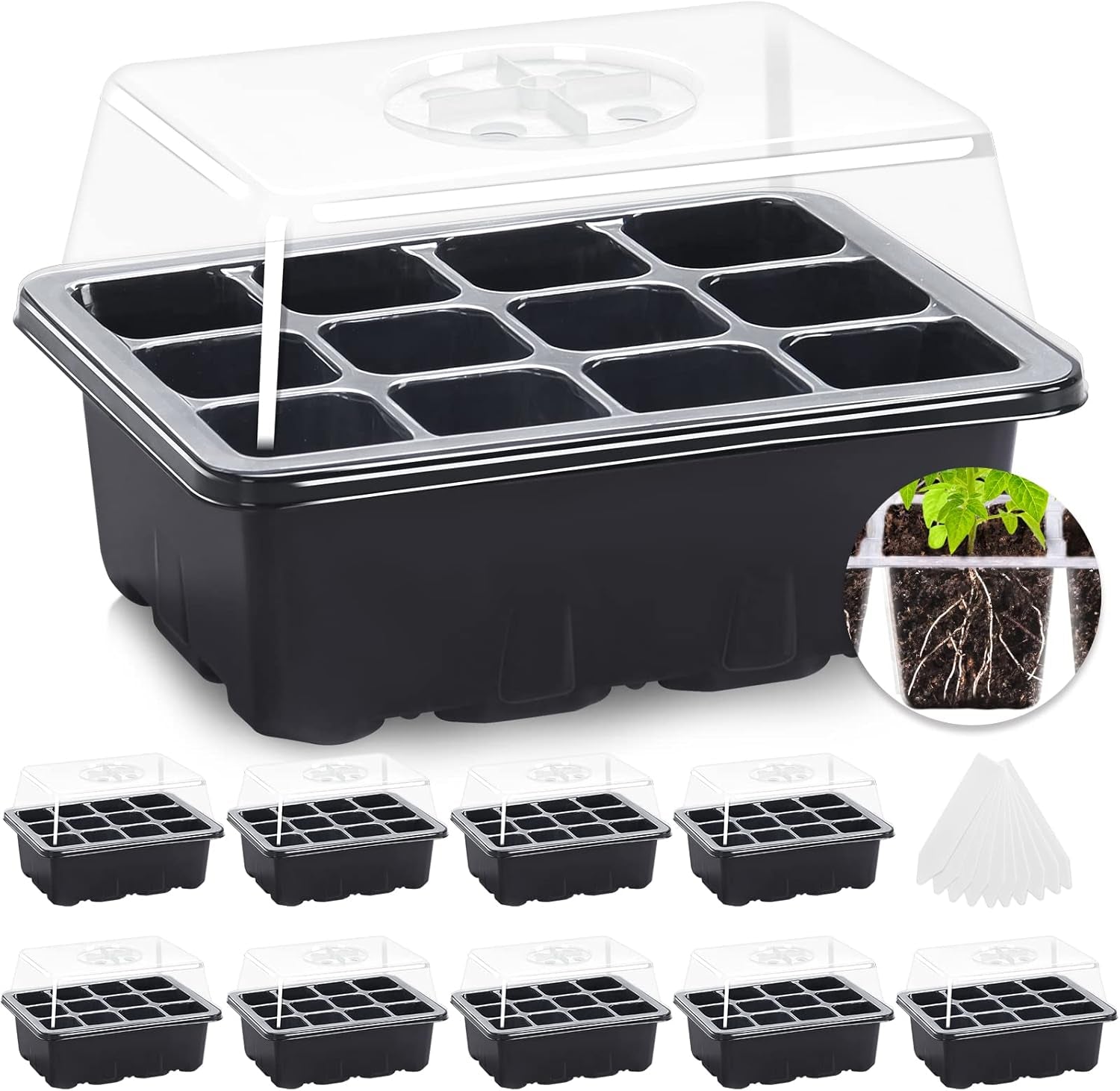 10-Pack 120-Cell Seed Starter Kit with Humidity Dome & Base