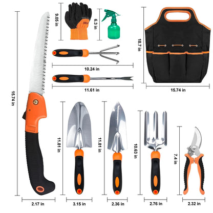 10-Pc Garden Tool Set: Stainless Tools, Folding Stool & Carry Tote