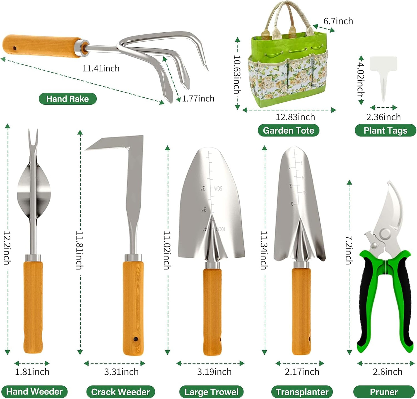 20-Pc Stainless Steel Ergonomic Garden Tool Set with Organizer Tote