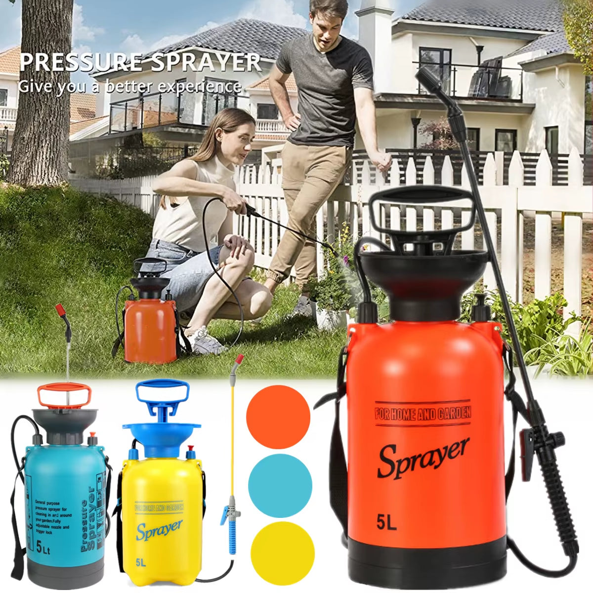 5L Portable Pressure Knapsack Sprayer with Adjustable Nozzle for Home and Garden Irrigation and Cleaning