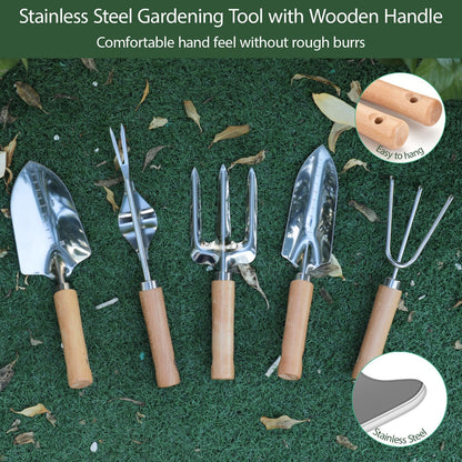 Stainless Steel 10-Pc Garden Tool Set with Folding Stool & Tote Bag