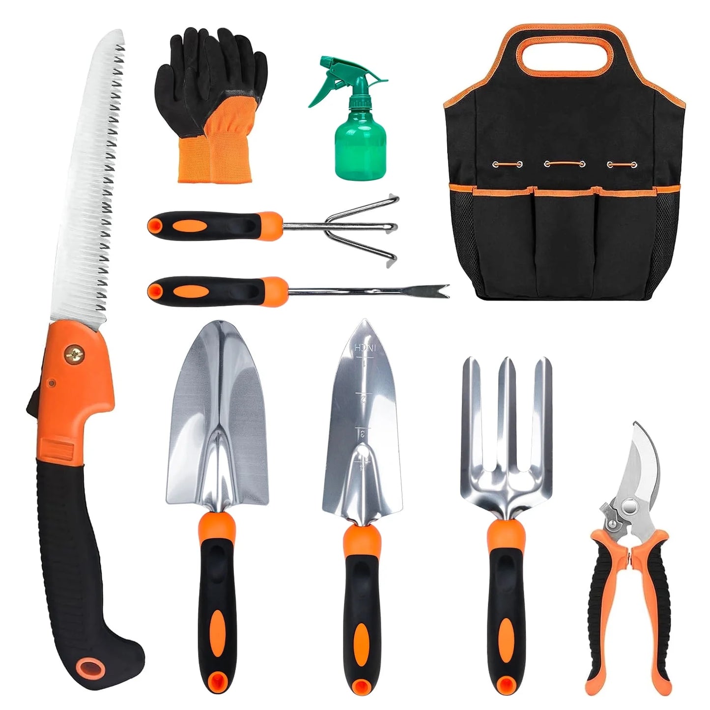 10-Pc Garden Tool Set: Stainless Tools, Folding Stool & Carry Tote