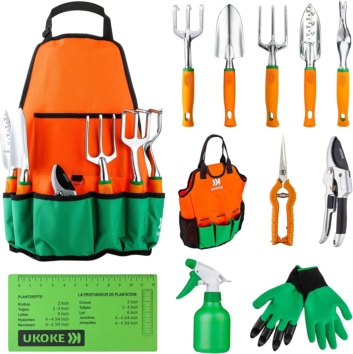 12-Pc Aluminum Garden Tool Set: Ergonomic Hand Tools & Apron Kit